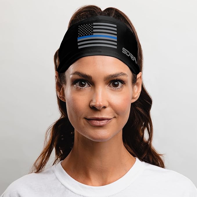 Suddora Thin Blue Line Tapered Headband Headband-for Honoring Police and Law Enforcement Officers, Breathable Non-slip Fabric Sweatbands for Soccer, Tennis, Workout, Costumes & Cosplay