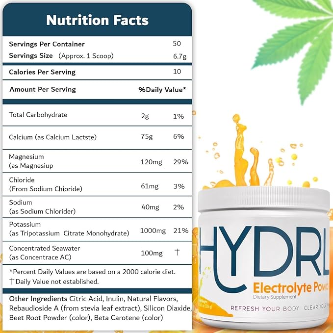 Electrolyte Hydration Powder for Keto (50 days Serving) - Mandarin Orange Electrolyte Drink Mix Hydration Powder - Low Carb - Carnivore - Potassium - Electrolyte Powder Recovery Drink - No Leg Cramps