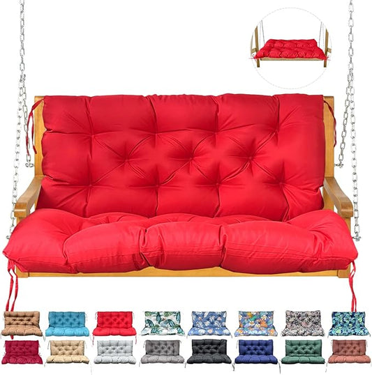 Porch Swing Cushion with Backrest,Waterproof Bench Cushion for Outdoor Furniture,2-3 Seater Replacement Thickened Swing Cushion with Ties,Patio,Outdoor,Backyard and Garden (Red,60x40)