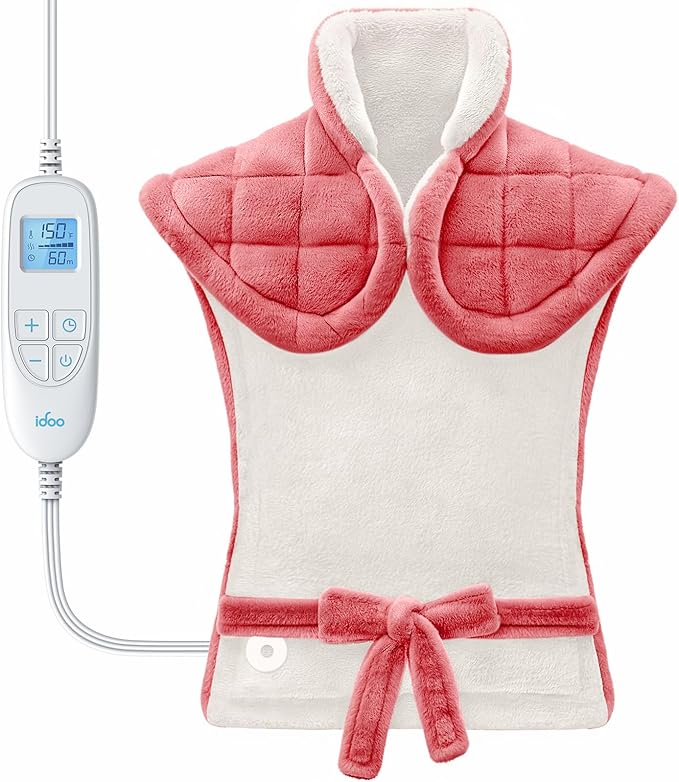 iDOO Heating Pad for Back Neck & Shoulders Pain Relief, Large Full Body Electric Heat Pad, Birthday Christmas Gifts for Women Men Seniors, FSA Eligible Items Only List, 6 Heat Settings Auto-Off,Pink