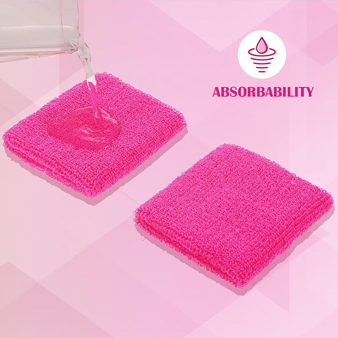 24 Pieces 80s Neon Sweatbands Set, Include 8 Sports Headbands and 16 Sweat Wristbands Elastic Athletic Tennis Sweat Bands Bulk for Man Woman