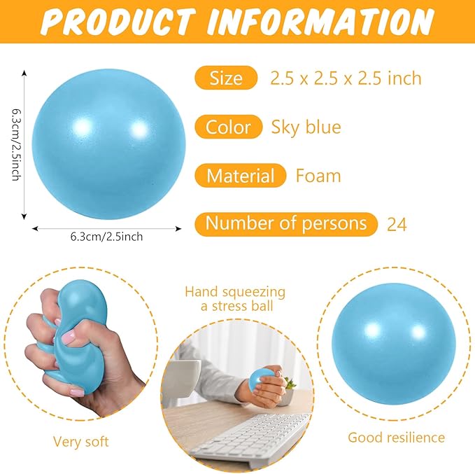 12 Pcs Light Blue Foam Stress Ball Squeeze Stress Relief Balls for Kids and Adults Hand Exercise Sensory Relief Toys for Anxiety ADHD Autism (Light Blue)