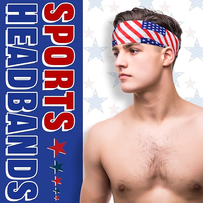 9 pcs Sweatbands for Men Workout Sport Headbands for Men Camo Headband Sweat Absorbing Headband Wide Sweatband for Head Basketball Football Cycling Running Yoga, 4.7 x 9.8 Inch