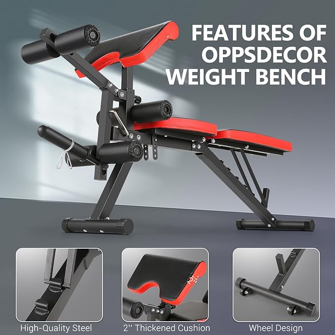 OPPSDECOR 800LBS Adjustable Weight Bench, Workout Bench for Home Gym, Weight Bench with Leg Extension and Leg Curl, Preacher Curl Bench, Gym Bench Exercise Bench