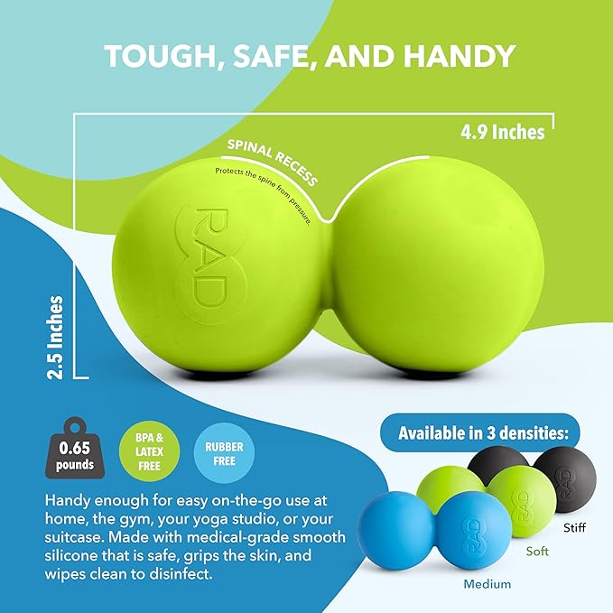 RAD Soft Peanut Massage Ball – Low Density Yoga Deep Tissue Roller Ball – Myofascial Release for Back, Neck, Feet, Psoas & Spine – Suboccipital & Thoracic Trigger Point Therapy