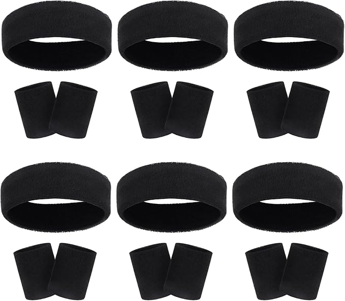 18 Pcs Sweatbands Headband Wristband Set Colorful Striped Terry Cloth Sports Athletic Gym 80s Sweat Headbands