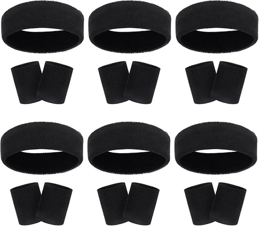 18 Pcs Sweatbands Headband Wristband Set Colorful Striped Terry Cloth Sports Athletic Gym 80s Sweat Headbands