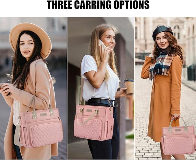 EASYA Large Women Lunch Bags for Work/Insulated Adult Lunch Box for Women/Durable Nylon Thermal Lunchbox for Womens/Leakproof Cooler Tote Bag with Storage Pocket (Shimmering blush pink Cotton Strap)