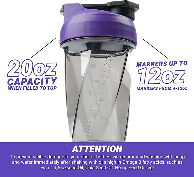 HELIMIX 1.5 Vortex Blender Shaker Bottle Holds Upto 20oz | No Blending Ball or Whisk | USA Made | Portable Pre Workout Whey Protein Drink Shaker Cup | Mixes Cocktails Smoothies Shakes | Top Rack Safe