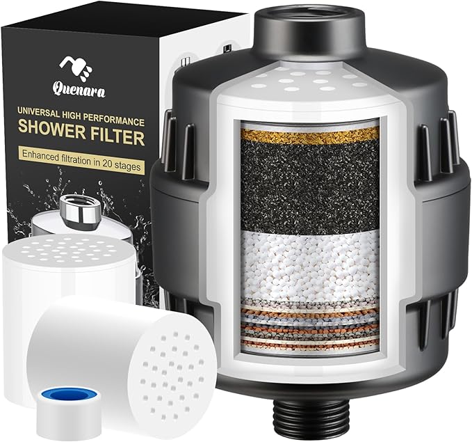 20-Stage Shower Filter, High Output Shower Head Filter for Hard Water with 2 Cartridges, Water Softener Reduces Dry Skin, Dandruff, Eczema and Improves Skin, Hair and Nails, Gray