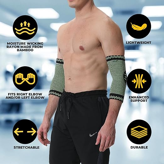 NeoTech Care Elbow Support Brace - Breathable - Men, Women, Right or Left (Green Color, Size XL, 1 Pair)