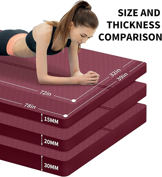 nuveti Large Exercise Mat - 15mm/20mm/30mm Thick Yoga Mat | Workout Mat for Fitness, Yoga, Pilates, Stretching & Floor Exercises for Women & Men with Free Carrying Bag