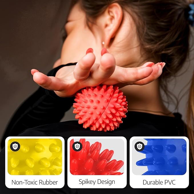 Logest 4-Piece Set Foot Massage Ball - for Trigger Point Therapy, Injury Rehabilitation & Deep Tissue Massage Balls - Prevent Stiffness & Improve Strength - Silicon with Nodules - Spike Ball