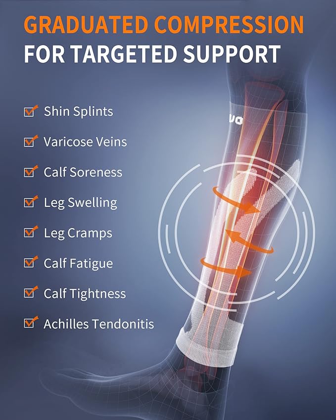 CAMBIVO 3 Pairs Calf Compression Sleeves for Men & Women – Footless Compression Socks for Shin Splints, Pain Relief, Varicose Veins – Leg Support for Running, Travel, Fitness, Nursing