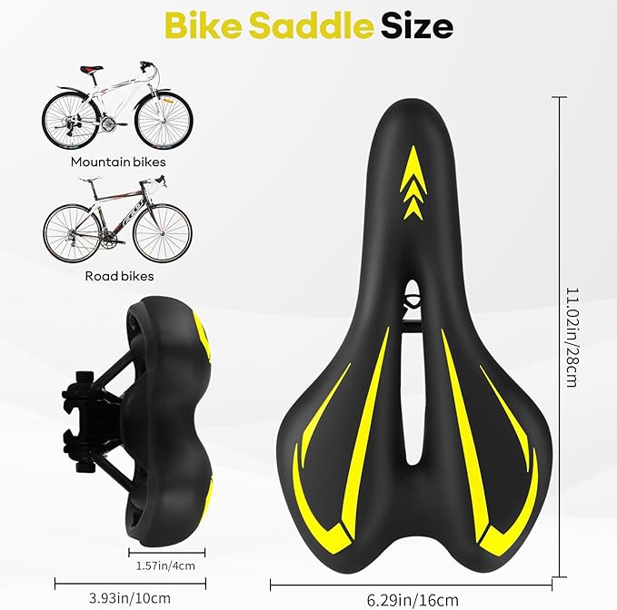 New Gel Bike Seat for Men & Women, Mjkeomo Waterproof Bicycle Seat Breathable Mountain Bike Saddle Gel Bicycle Saddle for MTB, BMX, Road Bike, City Bikes, Exercise Bikes