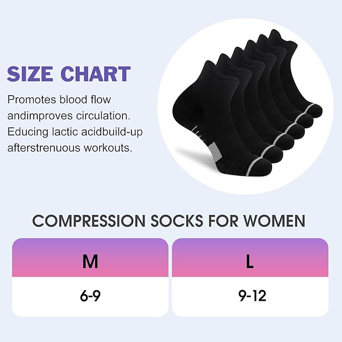 Gonii Women's Compression Ankle Socks with Cushion & Arch Support| Lightweight & Moisture-Wicking for Running 3 Pairs
