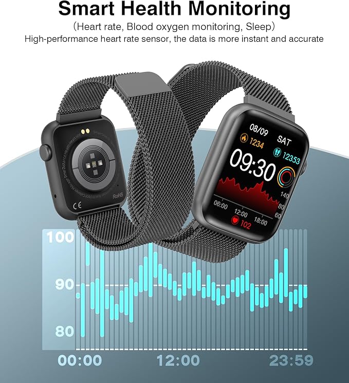 EarlySincere Smart Watches for Men Women Blood Pressure, 1.9" HD Full Touch Screen, Fitness Tracker with Heart Rate Blood Oxygen Sleep Monitor, IP67 Waterproof Smartwatch for Android iOS