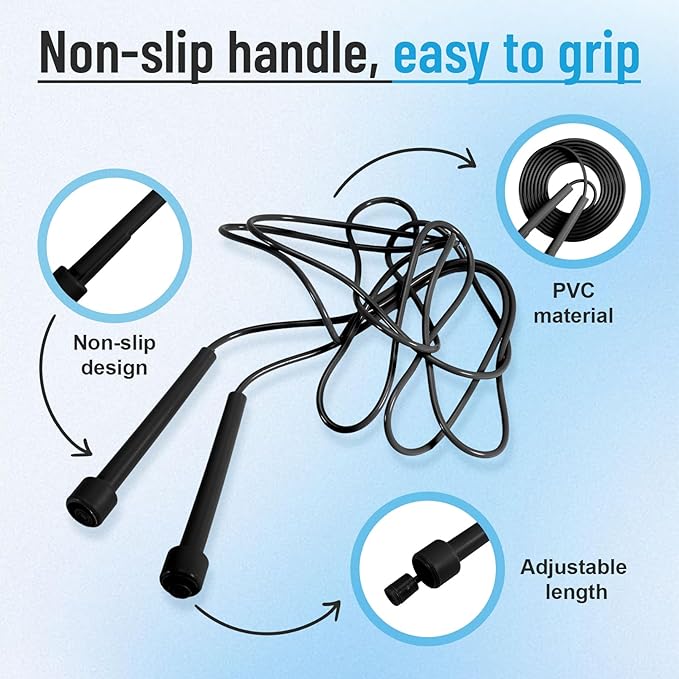 10 Pack Jump Ropes for Kids, PVC Skipping Rope with Plastic Handles, Adjustable Jumping Ropes for Fitness Exercise, Lightweight Speed Rope for Women Men Training Racing, Black