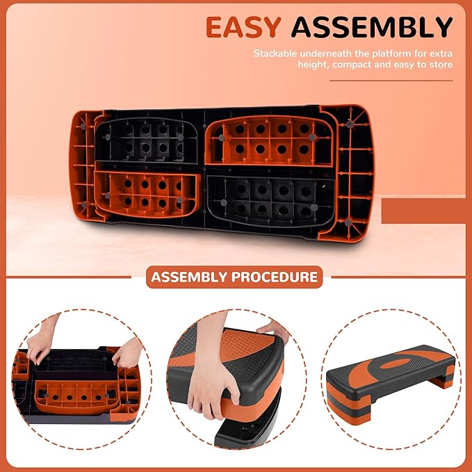 Step Aerobic Platform, 31" Exercise Step with 3 levels Adjustable Height, 4 Stackable Risers, Fitness Training Workout Stepper for Home Gym, Cardio Strength, Black & Pink