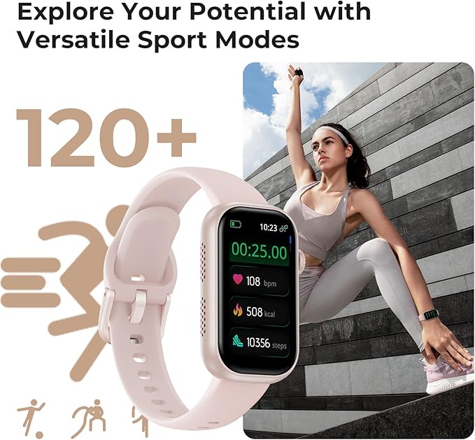Fitness Tracker for Men Women, 24/7 Heart Rate, SpO2 and Sleep Monitor Health Watch, Calorie Step Counter Fitness Watch IP68 Waterproof Smart Watch for Android and iOS, Blush Pink
