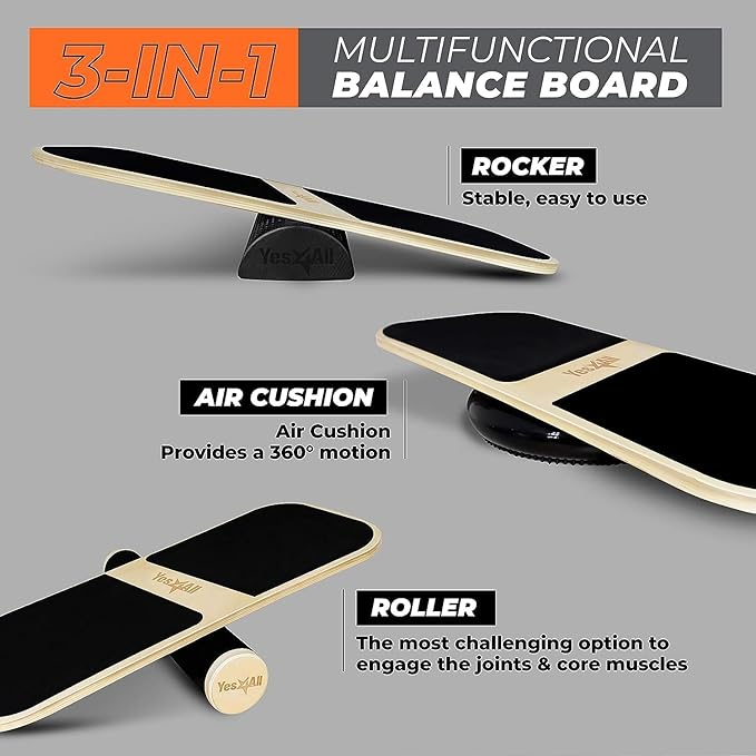 Yes4All Balance Board Sports Trainer, Surf Trainer Board With Adjustable Stoppers, Improve Core Strength and Balance Control
