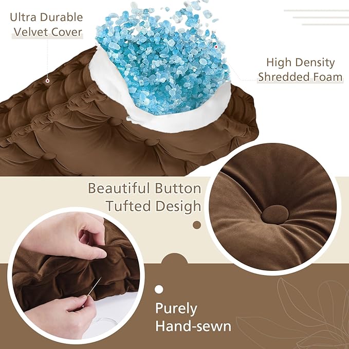 Bench Cushions for Indoor Furniture 42x16 in Velvet Kitchen Dining Piano Window Seat Cushion, Tufted Patio Porch Swing Thicken Bench Pad Memory Foam(Brown)