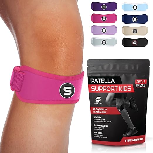 Sleeve Stars Swedish Brand Patellar Tendon Support Strap for Women & Men Effective Osgood Schlatter Knee Brace Youth & Kids Knee Brace with 3 Adjustable Length fits 7"-15" (Single/Hot Pink/Kids)