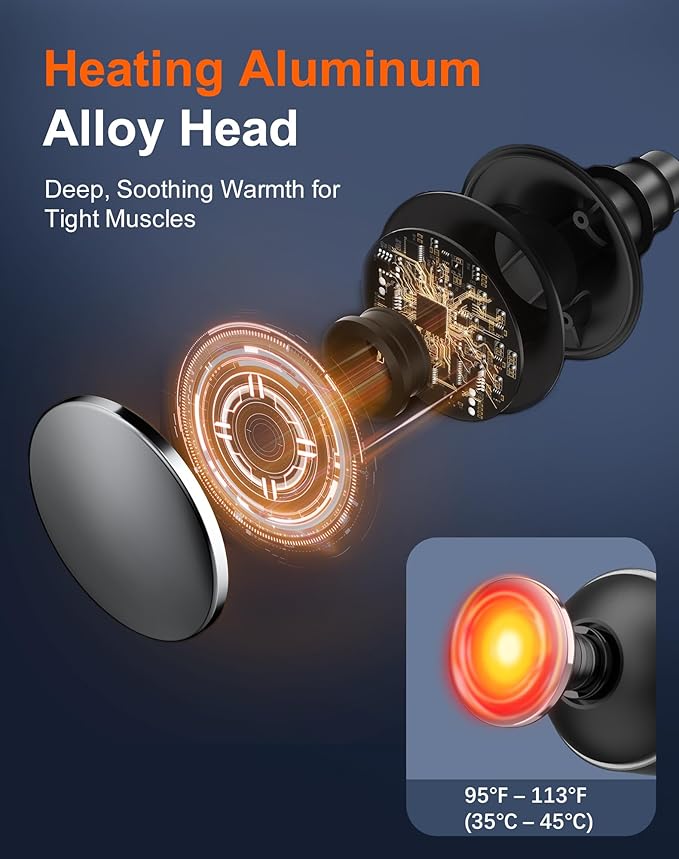 arboleaf Thermal Massage Gun Deep Tissue with Heat, Handheld Muscle Percussion Massager with Full-Metal Head, 6 Replacements for Athletes Pain Relief, Relax, Gifts for Men and Women
