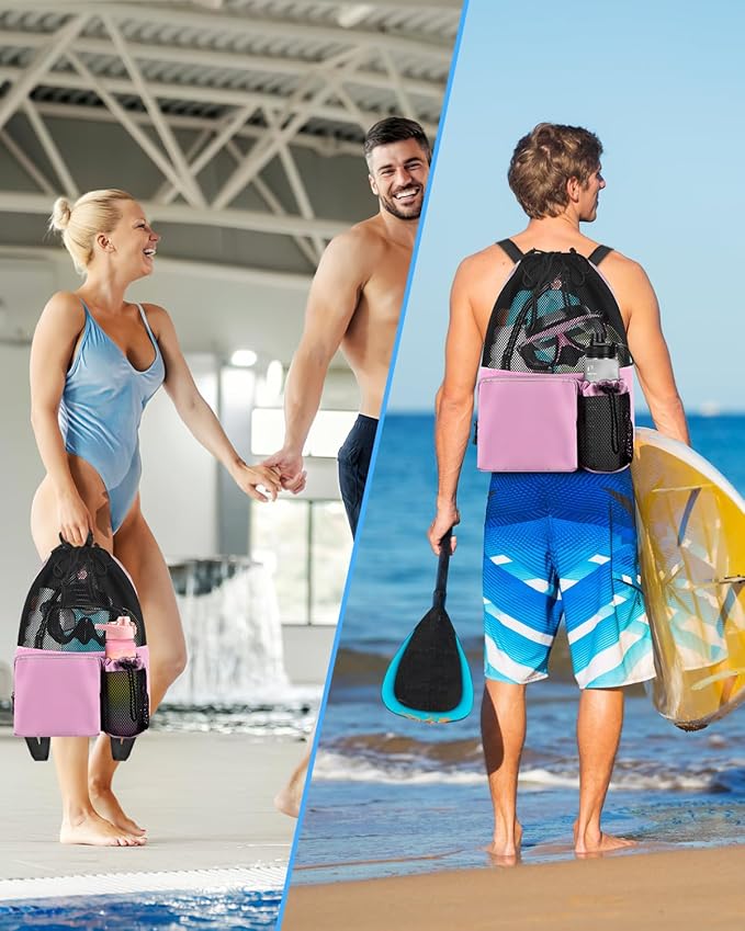 BROTOU Swim Bag Beach Backpack with Wet Pocket Mesh Drawstring Bags for Swimming, Gym