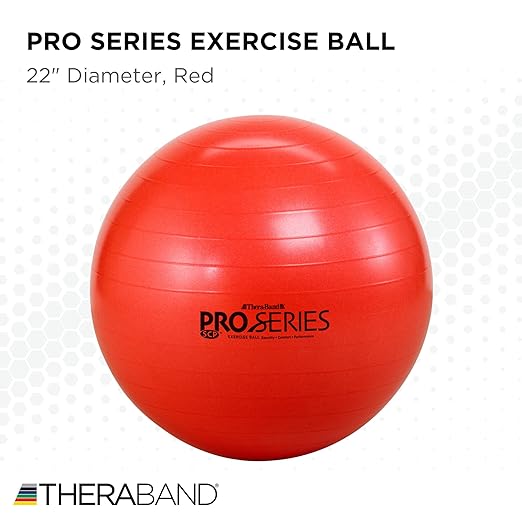 THERABAND Pro Series Exercise Ball, 22" Red Stability Trainer for 5'1"–5'6" Users, Anti-Burst Yoga & Pilates Ball, Balance & Core Trainer, For Athletes Fitness at Gym & Home