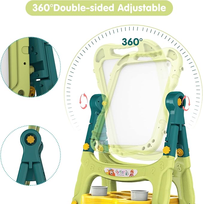 Amagoing Easel for Kids, Adjustable Standing Art Easel for Toddler, Double Magnetic Drawing Board with Painting Accessories, Birthday Christmas Gift for Little Boys and Girls, Middle Size (Green)