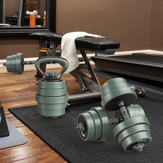 GYMAX Adjustable Dumbbell Set, 4 in 1 Free Weight Set with Connector, 92/47 LBS Used As Dumbbells, Barbells, Kettlebells, Push up Stands, Weight Lifting Training Equipment for Home Gym Workout Exercise