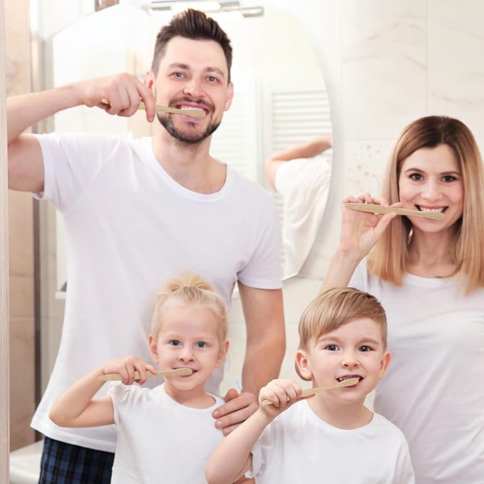 Sieral 60 Pcs 120 Pcs Bamboo Toothbrushes Bulk Soft Bristle Individually Wrapped Travel Toothbrush Eco Friendly Natural Wooden Tooth Brush for Kid Adult Home Travel Use, 7.5 Inch, 12 Colors (Letter)