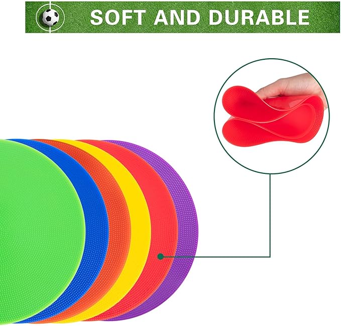 Spot Markers 9 Inch Non Slip Rubber Floor Markers Flat Field Cones Poly Dots for Soccer Basketball Sports Speed Agility Training and Drills