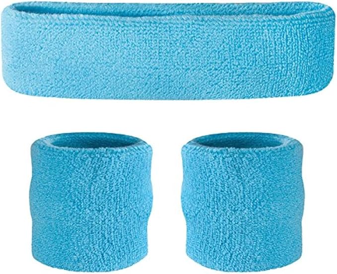 Suddora Sweatbands Set, Moisture Wicking 2 Wristbands and 1 Headband, Breathable Terry Cloth Athletic Bands for Basketball, Tennis, Yoga, Gym, Sweat Bands for Costumes and Cosplay