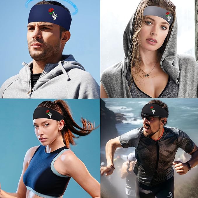Headbands for Men Women 3pcs Sports Sweat Bands Headbands Men Sweatbands Workout Headband for Mens Running Cooling Skull Sweat Band Head Bands