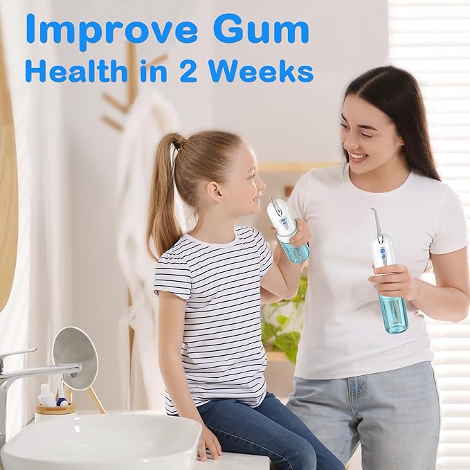 Water Dental Flosser for Teeth Cleaning and Flossing with Travel Size Case โ Rechargeable Oral Irrigator, KOOVON Portable Water Flosser for Adults, IPX7 Waterproof, 5 Jet Tips & 4 Modes, Blue
