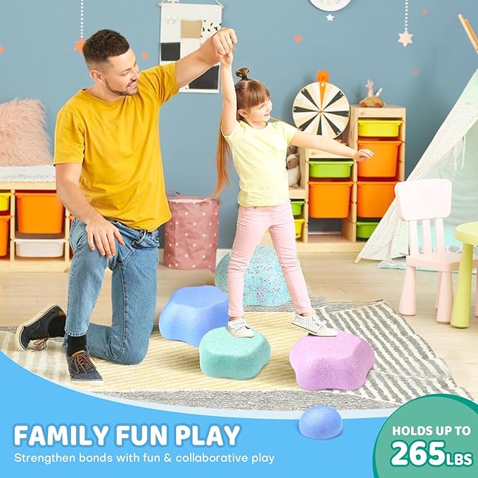 Sound Stepping Stones for Kids - 5 Pcs Non-Slip Indoor or Outdoor Balance Stones, Obstacle Course Coordination Game for Aged 3 4 5 6, Sensory Toys for Toddlers, Birthday Gifts