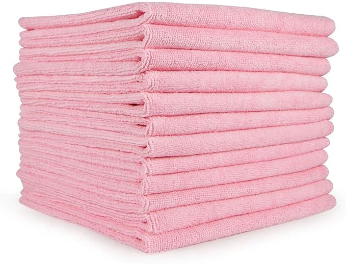 Arkwright Microfiber Cleaning Cloths - (Pack of 12) Lint & Streak-Free Drying Wash Towels, 320 GSM Super Absorbent & Quick Dry, Perfect Cleaner for Car, Glass, and Window, 12 x 12 in, Pink