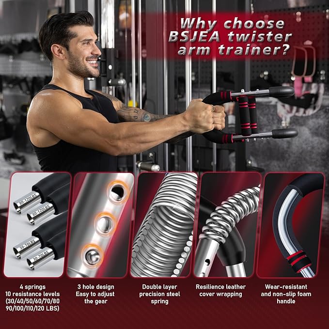 Twister Arm Trainer,30-120lb Adjustable,Chest Trainer for Men & Women with 4 Springs & Train Poster,Arm Trainer for Chest Clip Muscle & Arm Strength