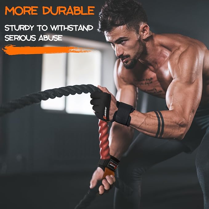 SueStar Workout Gloves, Heavy Duty Cowhide Padded Weight Lifting Gloves with Wrist Support, Full Palm Protection & Silicone Grips Gym for Weightlifting, Deadlifts, Exercise