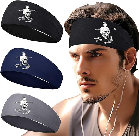 3Pcs Men Sports Headbands Sweat Bands for Men Women Sweatbands