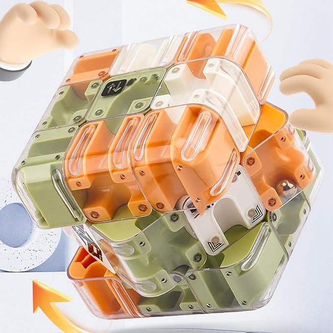 Large Labyrinth 3D Puz-zle Cube, Spatial Awareness Brain Training Toy for Stress Relief & Logic Development, Mind Teaser Challenge Game, Spatial Logic Puzzle for Kids and Adults (Yellow)