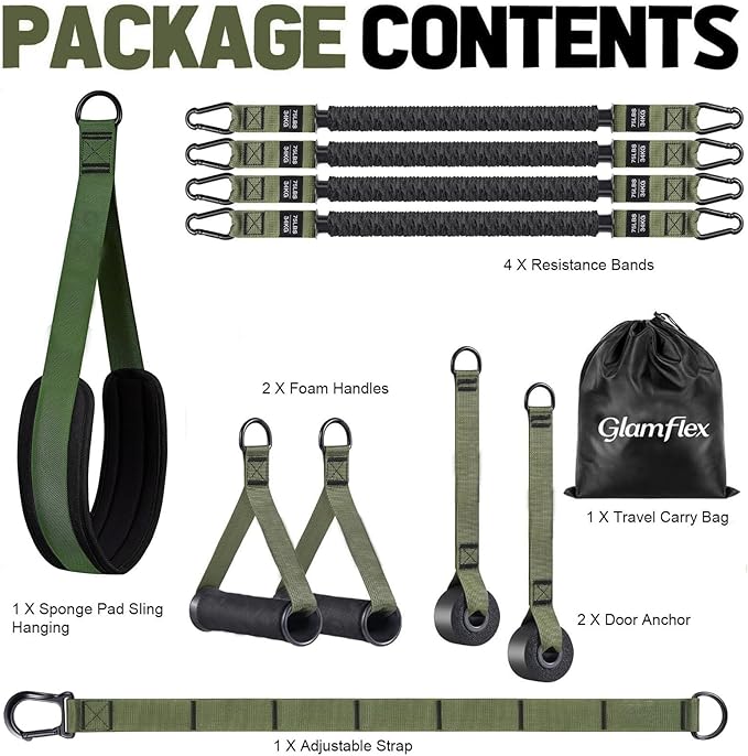 Adjustable Heavy Duty Pull Up Assistance Bands with Fabric Feet and Knee Rest - Pull Up Resistance Bands for Men, Women, and Seniors - Perfect for Dip and Resistance Strength Training Glamflex