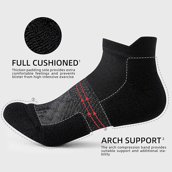 FITRELL 5-6 Pairs Ankle Running Socks for Women Athletic Cushioned Low Cut Tab Sports Socks