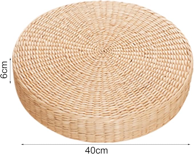 Comfortable Round Seat Cushion Woven Floor Cushion, Natural Straw Pouf Tatami Floor Poufs Meditation Cushion 40cm