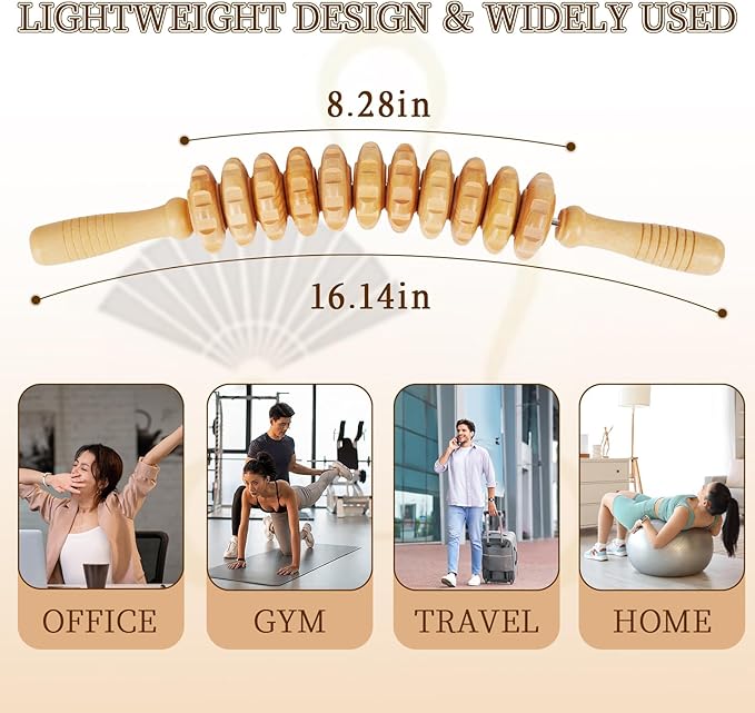 Liitrton Wood Therapy Fasci Massage Tools, Curved Wooden Massage Roller Cellulite Reduction and Muscle Tension (Wood)