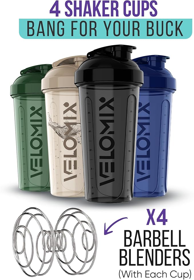 -4 PACK- 28 oz Shaker Cups for Protein Shakes - 4x Wire Whisk | Leak Proof Protein Shaker Bottles for Protein Mixes | Protein Shaker Bottle Pack | Mixer for Protein Shakes (Forest Edge)