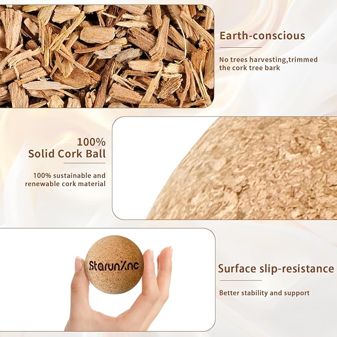 Cork Massage Ball Set (3-Pack) for Full-Body Massage – Lightweight and Portable, Designed for Trigger Point Therapy, Plantar Fasciitis Relief, and Muscle Recovery (3)