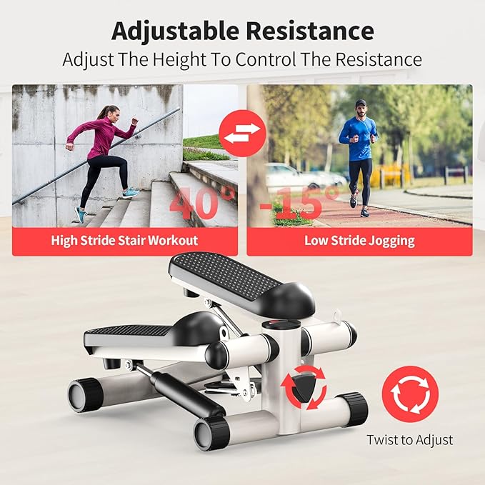 Total Body 2-in-1 Stepper Machine, Total Body Workout, Adjustable Hydraulic, Resistance Bands